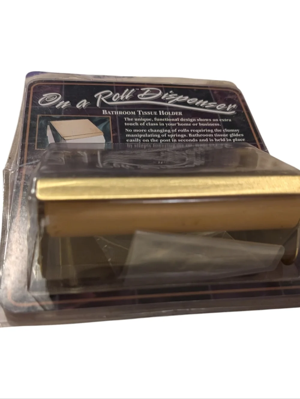 Rare vintage Solid Brass metal engraved‎ gold floral toilet paper Holder NIP